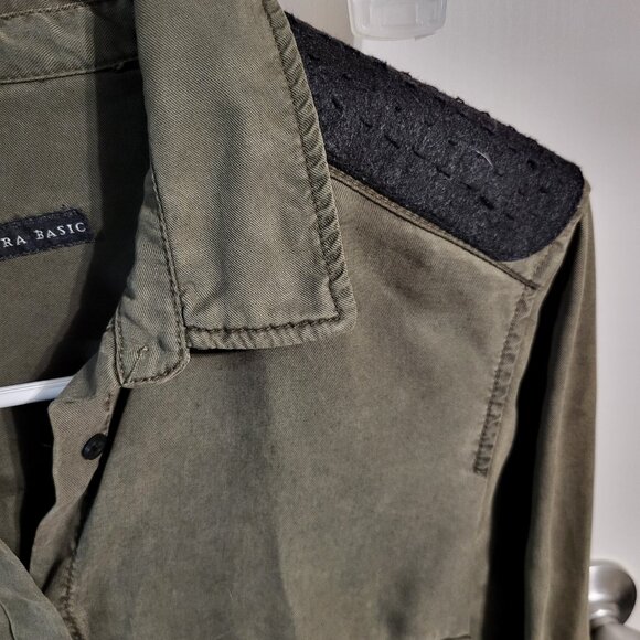 EUC ZARA ARMY GREEN BUTTON DOWN CASUAL TOP WOMANS SZ S - Picture 2 of 8